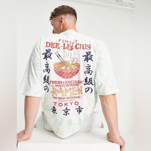 ASOS DESIGN oversized tie dye ramen back print T-shirt in white - WHITE